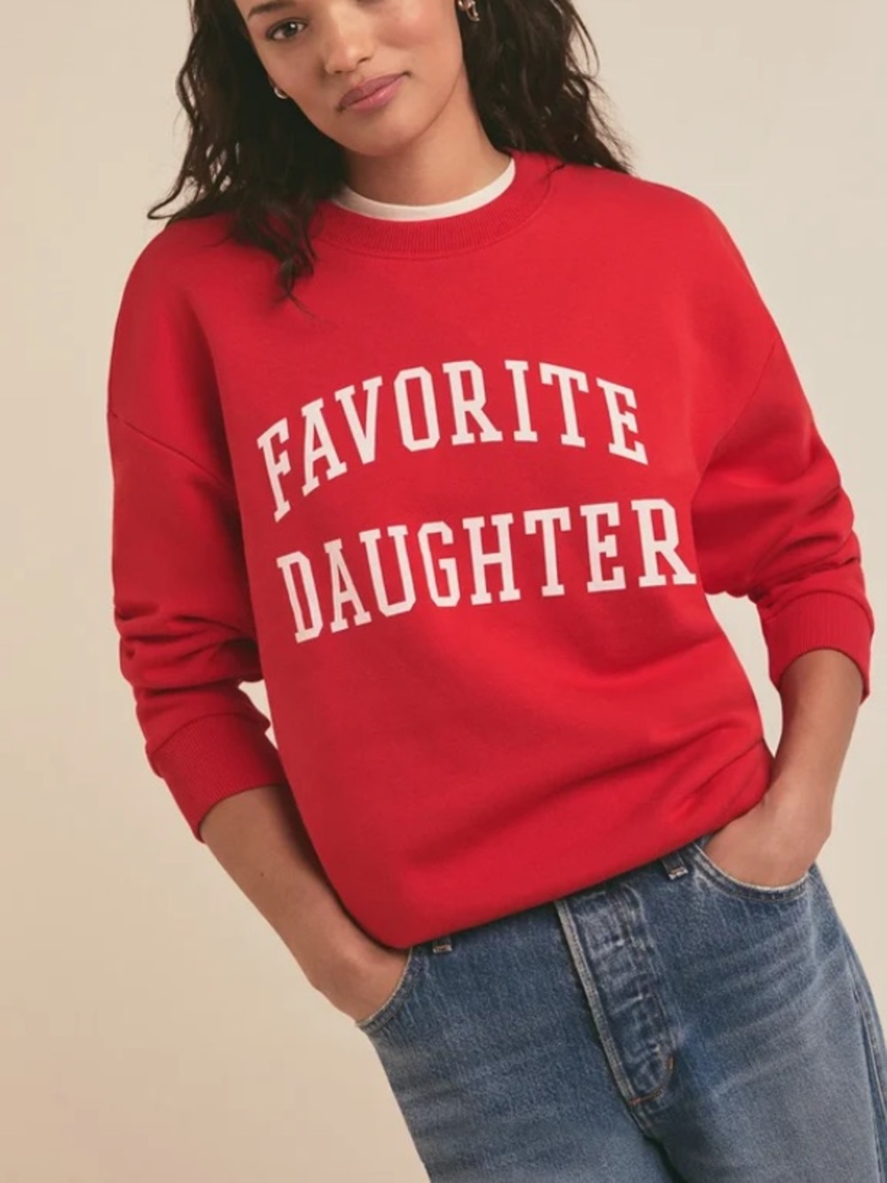 Favorite Daughter Red Crewneck Sweatshirt with White Graphic